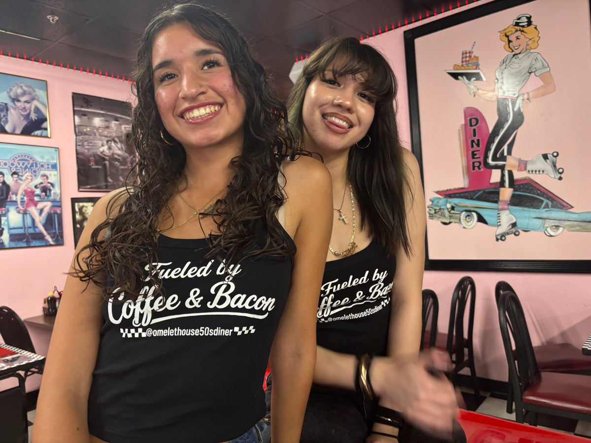 Fueled by Coffee & Bacon Retro Crop Tank – Black