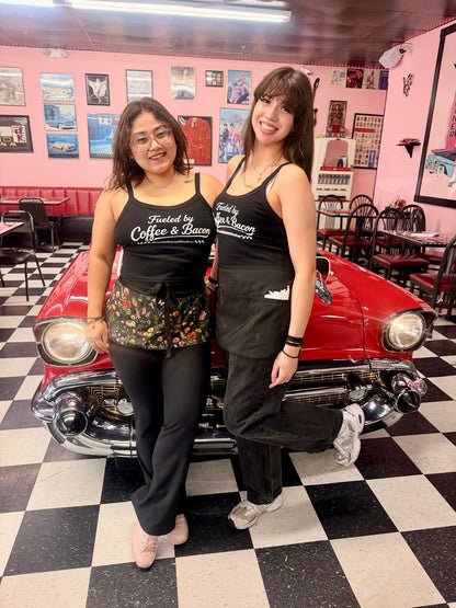 Fueled by Coffee & Bacon Retro Crop Tank – Black
