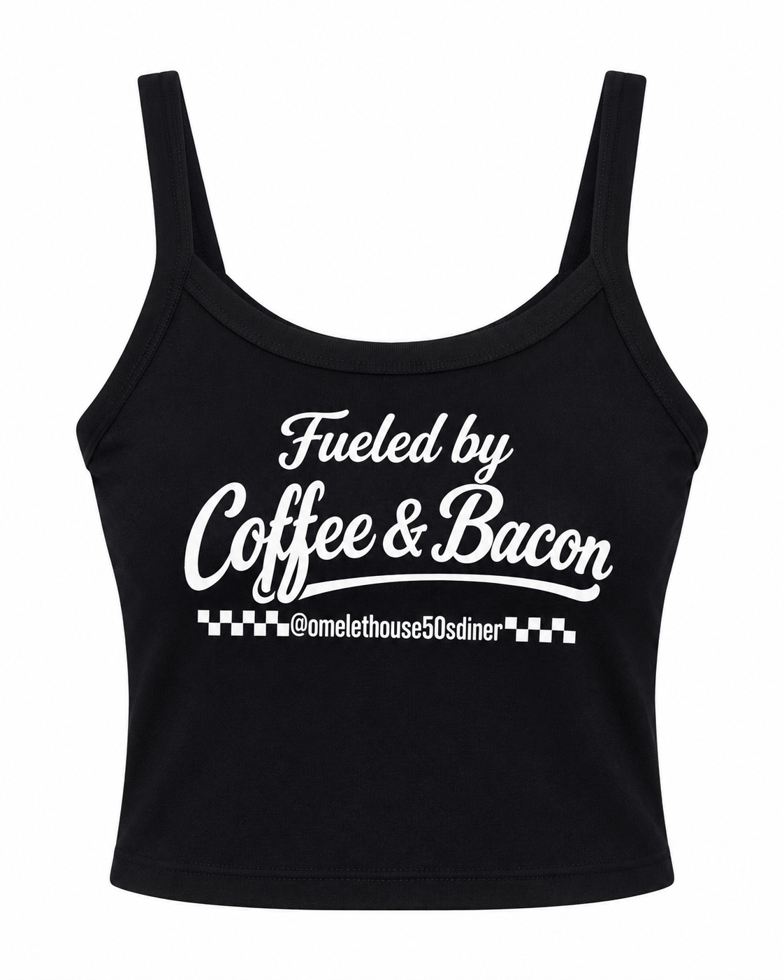 Fueled by Coffee & Bacon Retro Crop Tank – Black