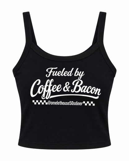 Fueled by Coffee & Bacon Retro Crop Tank – Black